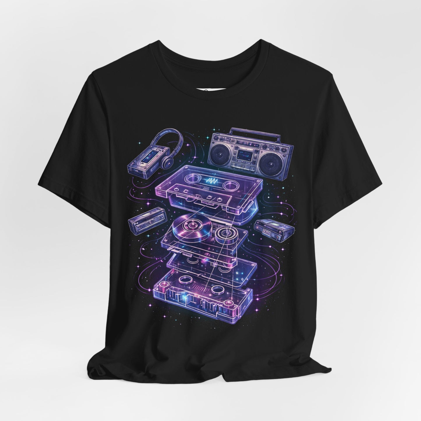 Retro Cassette Tape T-Shirt – Analog Music Graphic Tee, Neon Streetwear Shirt
