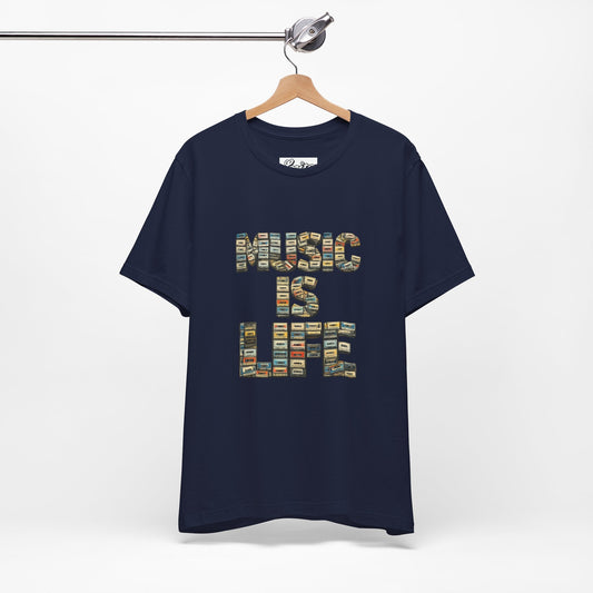 Music Is Life T‑Shirt — Vintage Cassette Typography Tee for Music Lovers