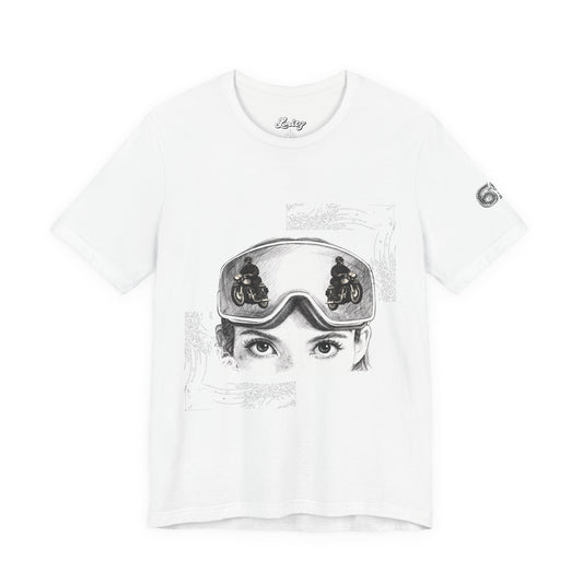 Ski Goggle Eyes Graphic Tee — Retro Motorcycle Racing T‑Shirt
