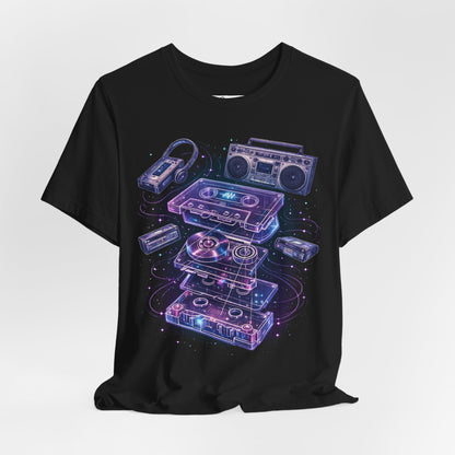 Retro Cassette Tape T-Shirt – Analog Music Graphic Tee, Neon Streetwear Shirt