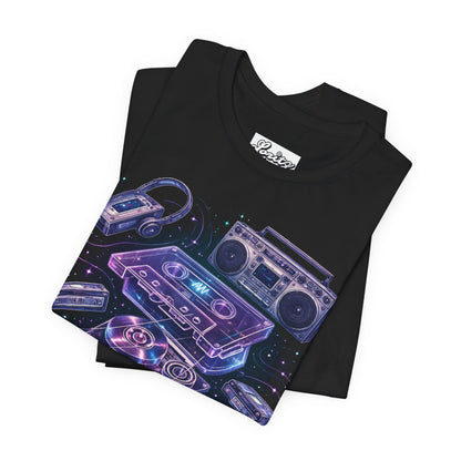 Retro Cassette Tape T-Shirt – Analog Music Graphic Tee, Neon Streetwear Shirt