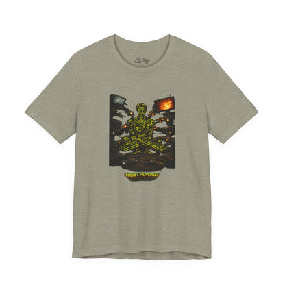 Cyber Monk Graphic Tee — Neon Matrix Meditation T-Shirt